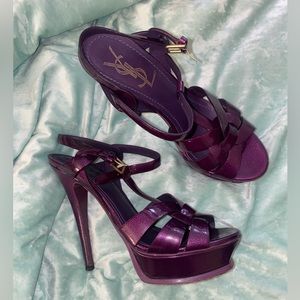 Authentic YSL - Saint Laurent Tribute Platform Sandals in Patent Leather